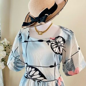 Colacasia leaf  printed  - sky blue New mini dress